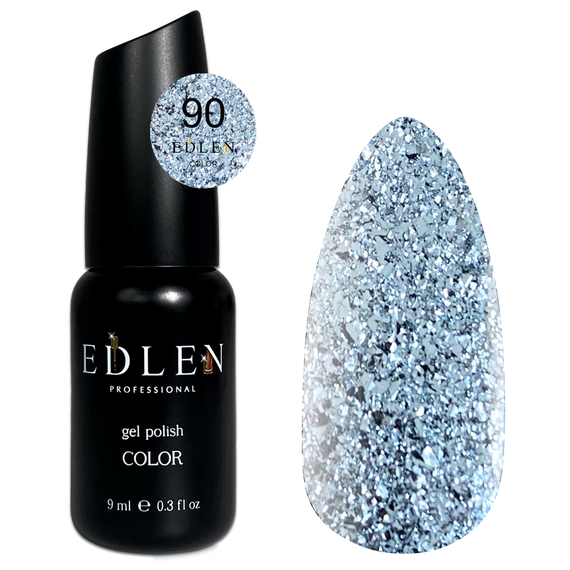 Гель-лак Edlen Color №090 прозорий з срібними пластівцями, 9 мл