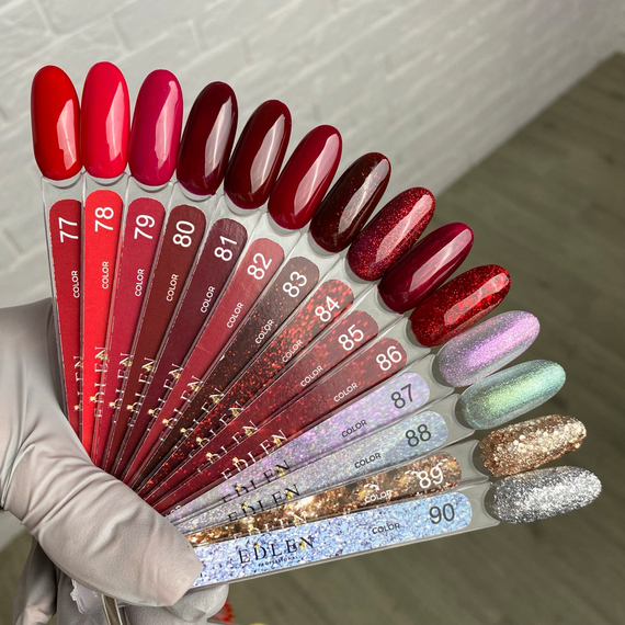 Gel polish Edlen Color No. 086 dark red with sparkles, 9 ml, Color: Red, 2 image