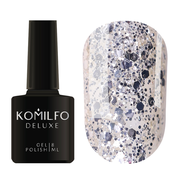 Gel polish Komilfo DeLuxe Series No. G002 silver big sparkles, 8 ml, Color: Silver, Volume: 8 ml