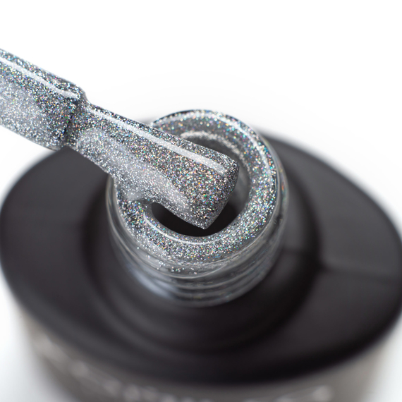 Гель-лак Komilfo DeLuxe Series №G007 мелкие насыщенные серебристо-голографические блестки, 8 мл, изображение 2