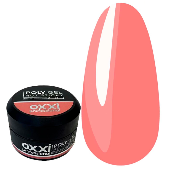 Акрил-гель PolyGel Oxxi №5 not sticky, розовый беж, 30 мл, Цвет: Розовый