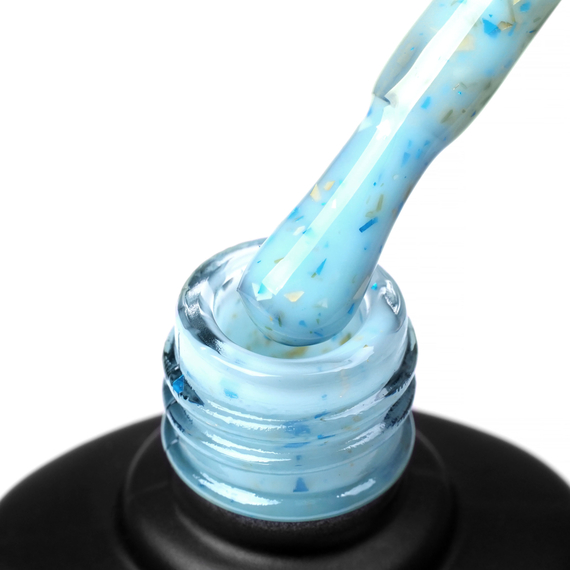 База для ногтей Komilfo Potal Base P010 голубая с сине-золотой поталью, 8 мл, изображение 3