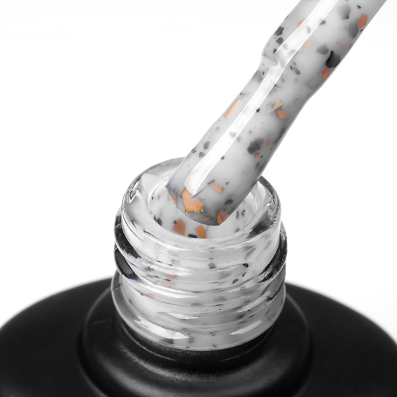 База для нігтів Komilfo Potal Base P019, біла з золотою та чорною поталлю, 8 мл, зображення 2