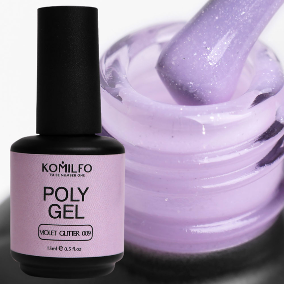Акрил гель Komilfo PolyGel №09 Violet Glitter, фиолетовый с шиммером, 15 мл
