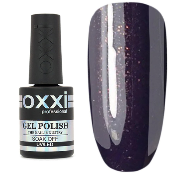 Гель-лак Oxxi №045, темный фиолетовый с золотым микроблеском, 10 мл.