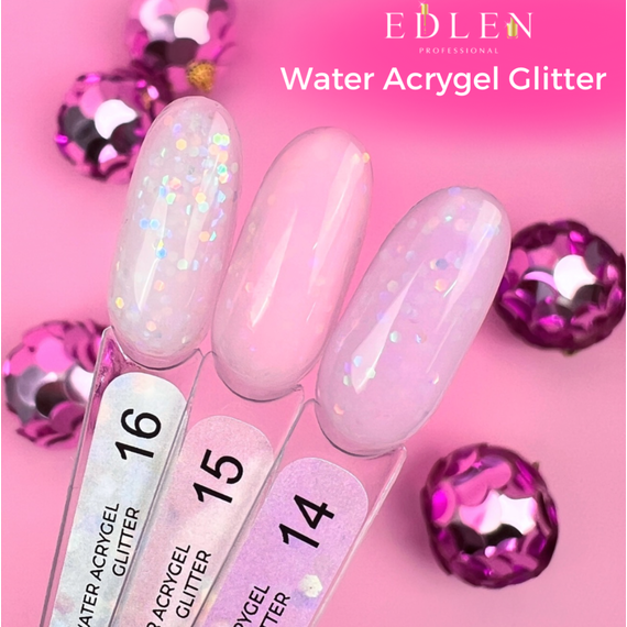 Жидкий акрил-гель Edlen Water Acrygel Glitter №14, 15 мл, изображение 2