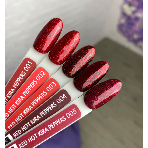 Gel polish Kira Nails Hot Peppers No. 03 burgundy with red shimmer, 6 ml, 2 image