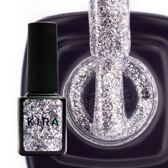 Гель-лак Kira Nails 24 Karat №002 срібний з кольоровими блискітками, 6 мл