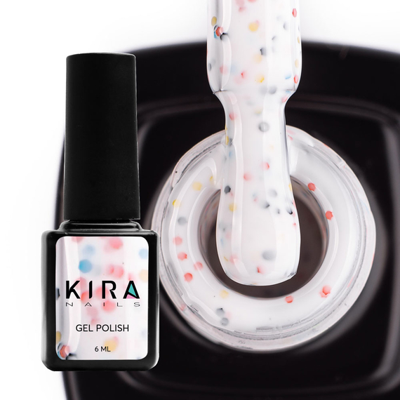 Гель лак Kira Nails Yoghurt Boom №02 белый с красно-синими крапинками, 6 мл