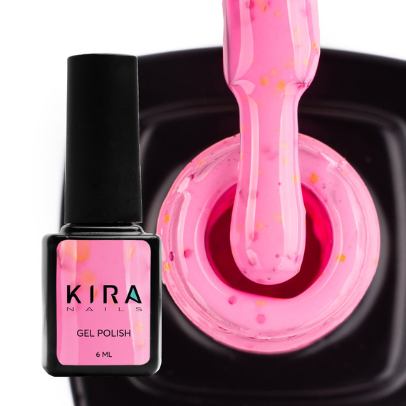 Gel polish Kira Nails Yoghurt Boom #10 raspberry smoothie with neon sparkles, 6 ml
