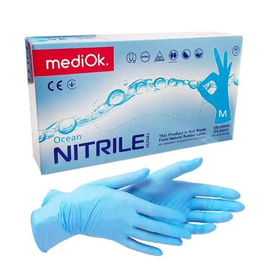 Перчатки голубые нитриловые MediOk OCEAN M, 100 шт