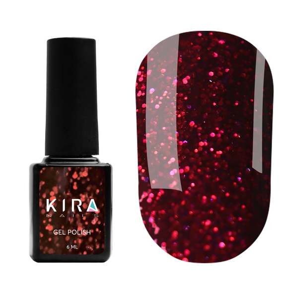 Gel polish Kira Nails Hot Peppers #05 dark red with silver shimmer, 6 ml