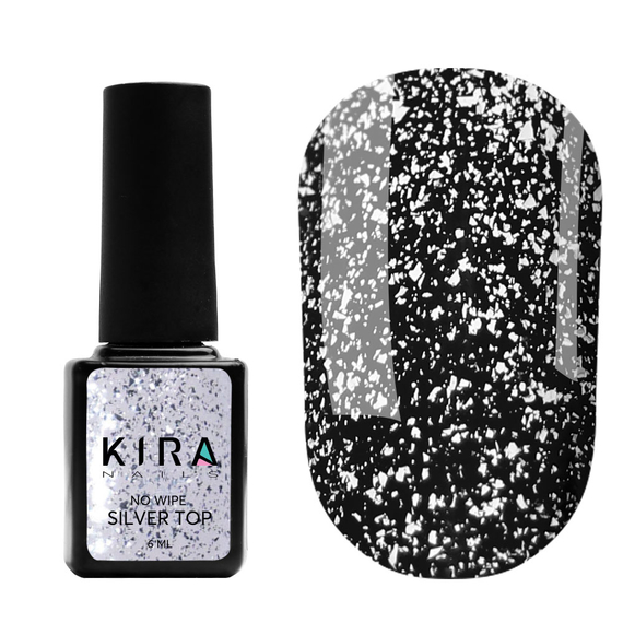 Топ для гель-лака Kira Nails No Wipe Silver Top без ЛЖ с серебром, 6 мл