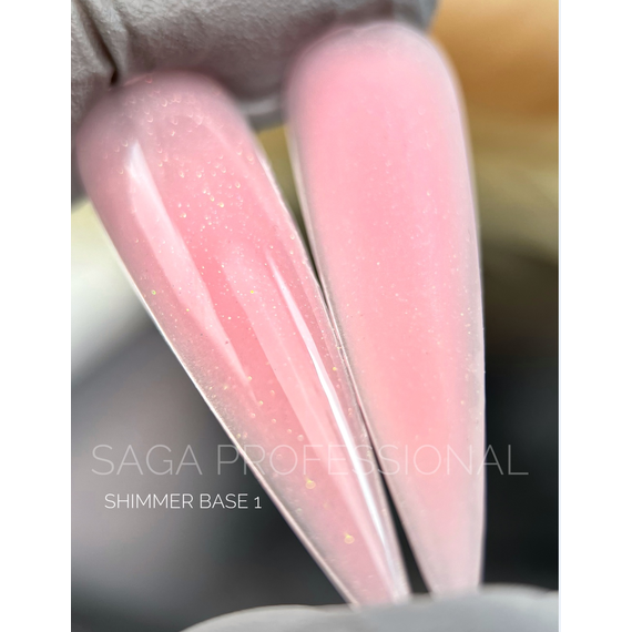 База для ногтей Saga Shimmer base №01, бежево-розовая с шиммером, 15 мл, изображение 2
