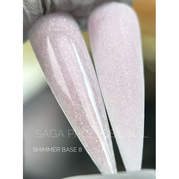 Saga Shimmer base nail base №08, nude gray with shimmer, 15 ml, 2 image