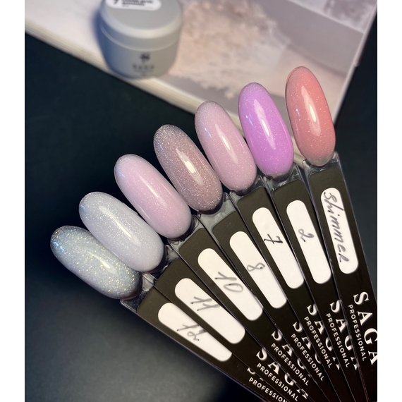 Saga Shimmer base nail base №08, nude gray with shimmer, 15 ml, 3 image