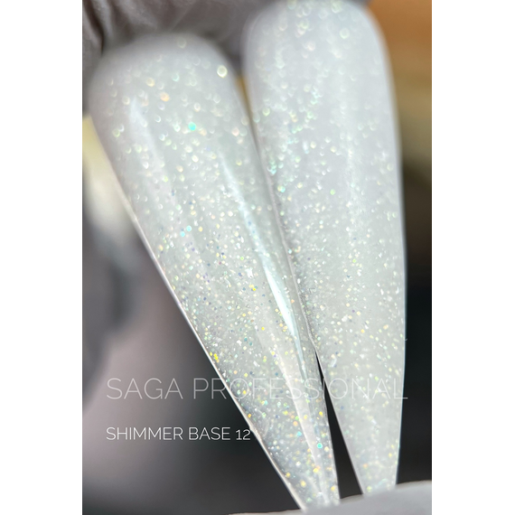 База для ногтей Saga Shimmer base №12, молочная с шиммером, 15 мл, изображение 2