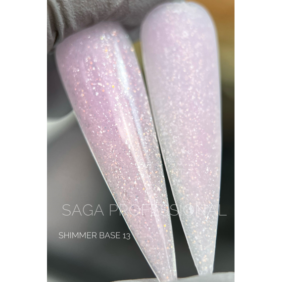База для нігтів Saga Shimmer base №13, рожева з шиммером, 15 мл, зображення 2