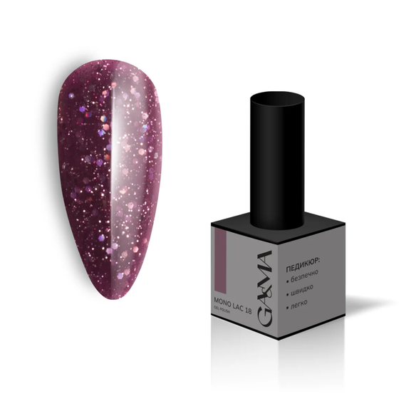 Гель-лак однофазный Gemely Mono Lac №018, марсала с блестками, 6 мл