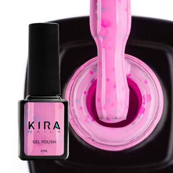 Гель лак Kira Nails Yoghurt Boom №11 клубничный мусс с неоновыми блестками, 6 мл