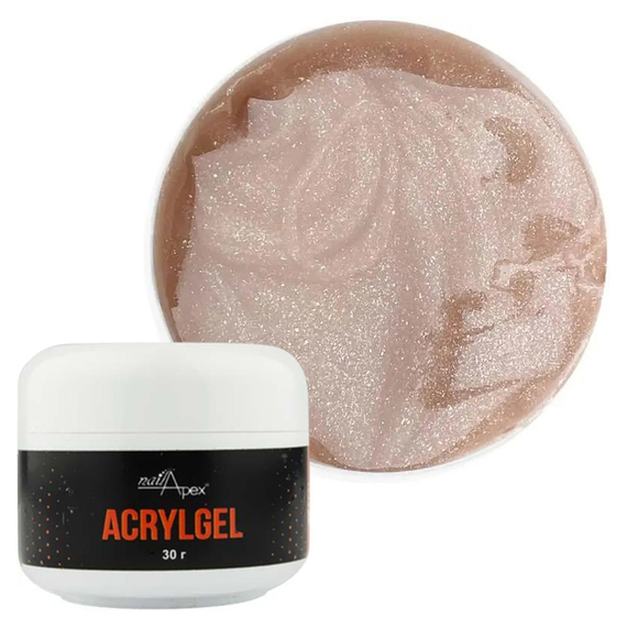 Акрил-гель NailApex Aura пісочний бежевий з срібним шиммером, 30 г