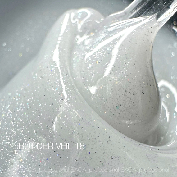 Гель для ногтей Saga Builder gel Veil №18, молочный с блестками, 15 мл