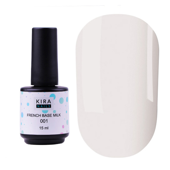 База камуфлююча Kira Nails French Base Milk №001 молочна, 15 мл, Колір: Молочний, Об`єм: 15 мл