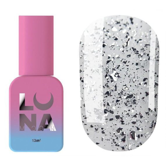 Топ для ногтей Luna Top Argent, прозрачный, с серебряной поталью, без липкого слоя, 13 мл