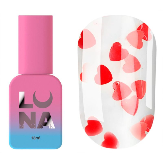 Топ для ногтей Luna Top Romantic, прозрачный, с сердечками, без липкого слоя, 13 мл