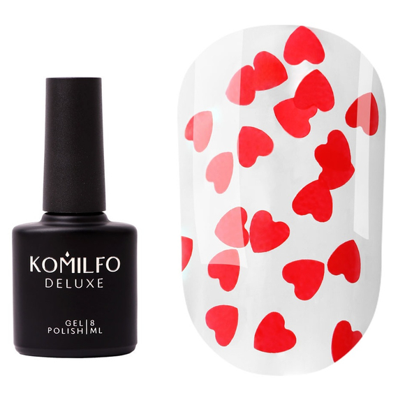 Закрепитель Komilfo No Wipe Lamour Red Top, без липкого слоя, с сердечками, 8 мл