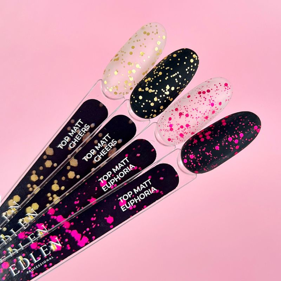 Топ для ногтей Edlen Matt Euphoria top матовый с розовым конфетти, 9 мл, изображение 2