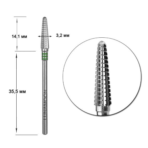 Насадка твердосплавная фреза LUNA 3,2 зеленый конус