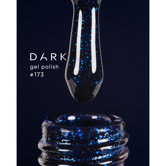 Gel polish DARK No. 173, black with blue sparkles, 6 ml